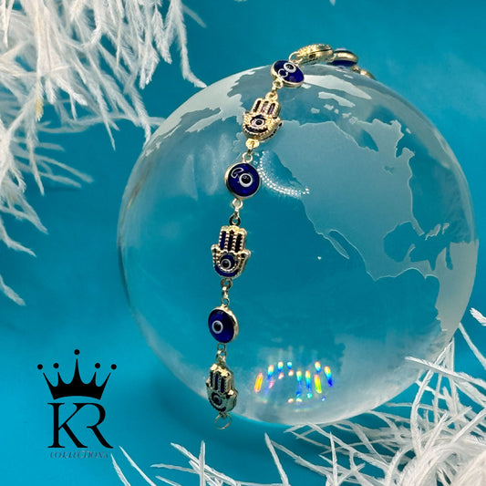14K Gold Hamsa & Evil Eye Bracelet