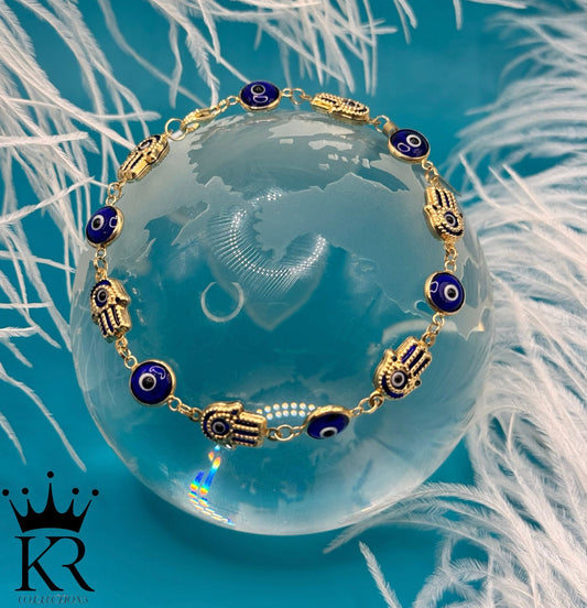 14K Gold Hamsa & Evil Eye Bracelet